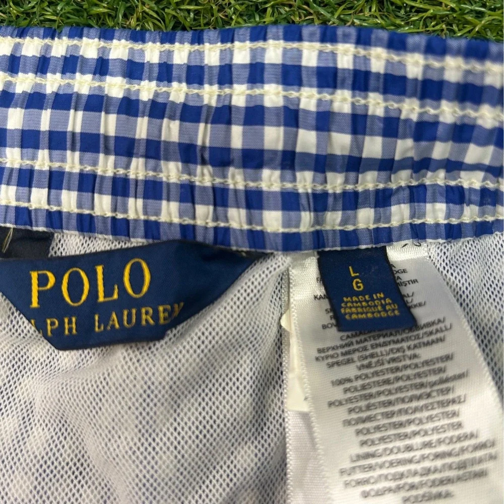 Polo Ralph Lauren Mens Blue Gingham Swim Trunks Shorts Large Pony Logo